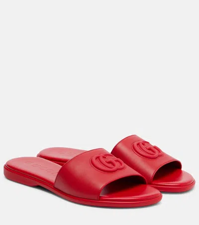 Gucci Double G Leather Slides In Red