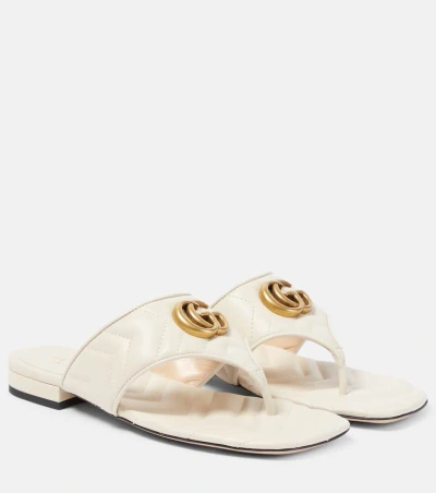 Gucci 15mm Marmont Leather Thong Sandals In Mystic White