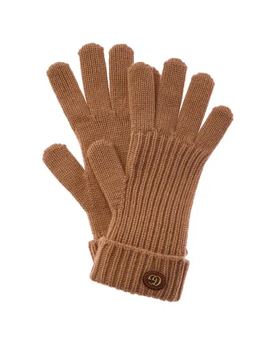 Gucci Double G Leather-trim Wool & Cashmere-blend Gloves In Brown