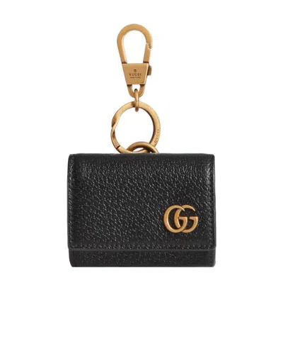 Gucci Double G Leather Wallet Keyring In Black