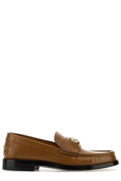 Gucci Round Toe Leather Loafers In Brown