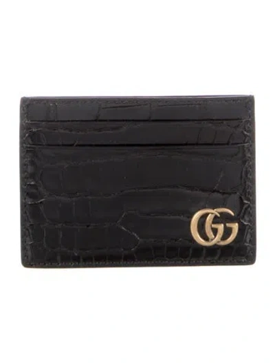 Pre-owned Gucci Double G Logo Alligator Card Holder In Black