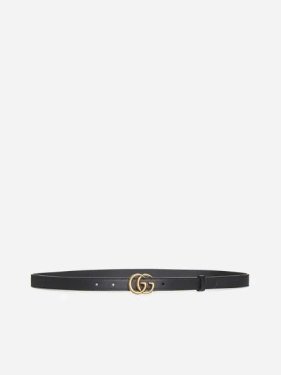 Gucci Double G Logo-buckle Leather Belt In Black