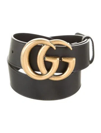 Pre-owned Gucci Double G Logo Calf Leather Waist Belt In Black