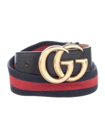 Pre-owned Gucci Double G Logo Canvas Belt In Blue