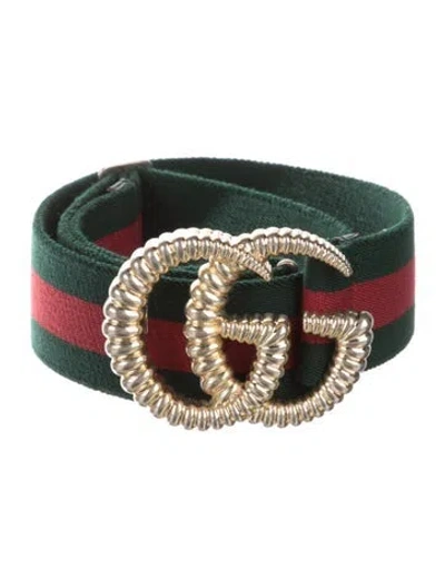 Pre-owned Gucci Double G Logo Canvas Belt In Green