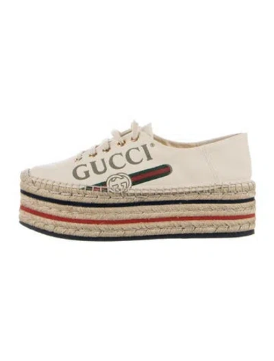 Pre-owned Gucci Double G Logo Canvas Espadrilles In White