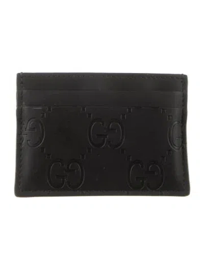 Pre-owned Gucci Double G Logo Card Holder In Black