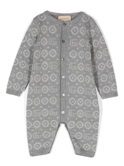 Gucci Babies' Double G-logo Cotton Romper In Grey