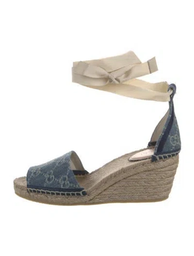 Pre-owned Gucci Double G Logo Denim Espadrilles In Blue