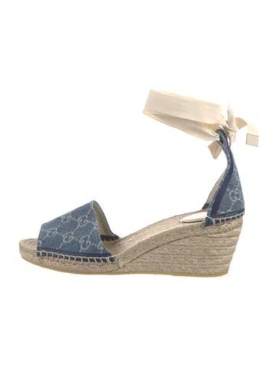 Pre-owned Gucci Double G Logo Denim Espadrilles W/ Tags In Blue