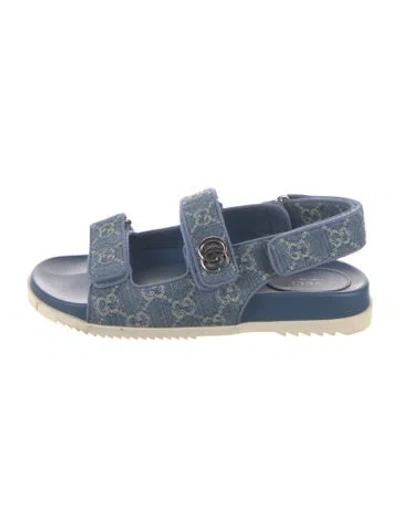 Pre-owned Gucci Double G Logo Denim Sandals In Blue