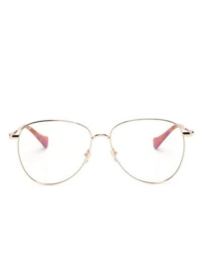 Gucci Double G Logo-engraved Cat-eye Frame Glasses In Gold