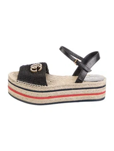 Pre-owned Gucci Double G Logo Espadrilles In Black
