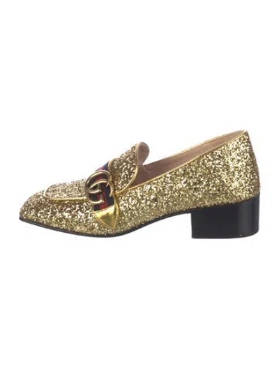 Pre-owned Gucci Double G Logo Glitter Loafers