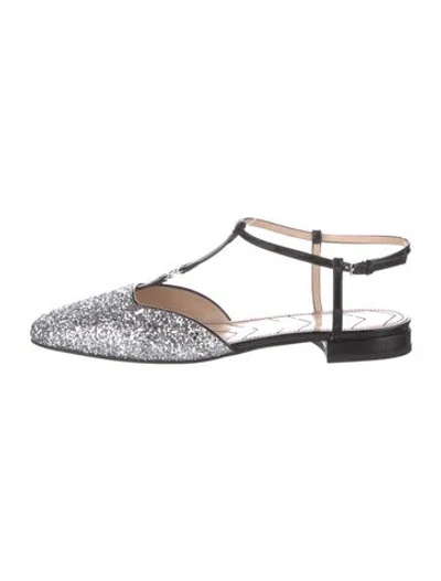 Pre-owned Gucci Double G Logo Glitter Slingback Flats
