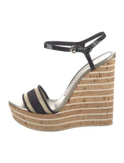 Pre-owned Gucci Double G Logo Grosgrain Trim Sandals In Black