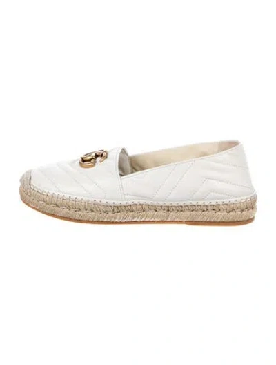 Pre-owned Gucci Double G Logo Lambskin Espadrilles In White