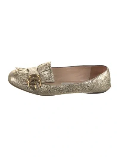 Pre-owned Gucci Double G Logo Leather Ballet Flats