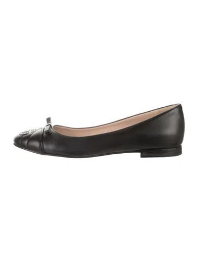Pre-owned Gucci Double G Logo Leather Ballet Flats In Black