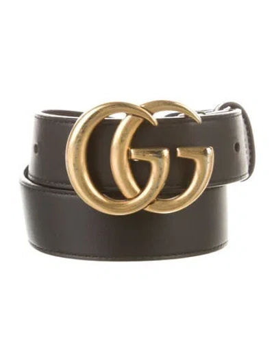 Pre-owned Gucci Double G Logo Leather Belt In Black
