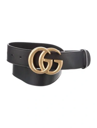 Pre-owned Gucci Double G Logo Leather Belt In Black