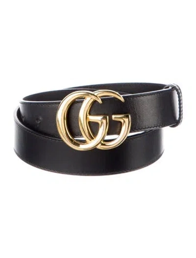 Pre-owned Gucci Double G Logo Leather Belt In Black