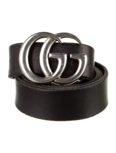 Pre-owned Gucci Double G Logo Leather Belt In Black