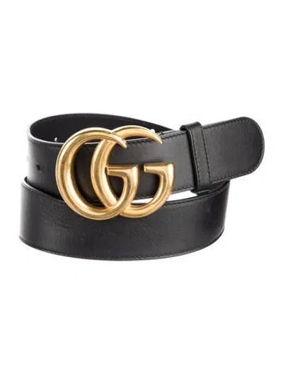 Pre-owned Gucci Double G Logo Leather Belt In Black