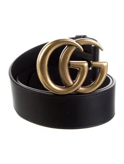 Pre-owned Gucci Double G Logo Leather Belt In Black