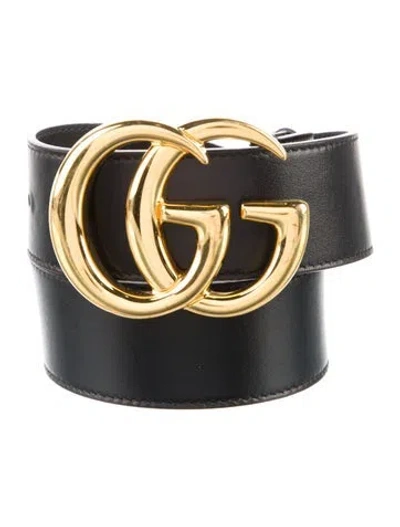 Pre-owned Gucci Double G Logo Leather Belt In Black