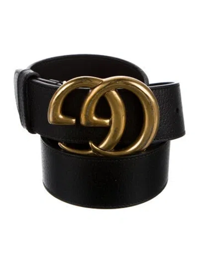 Pre-owned Gucci Double G Logo Leather Belt In Black