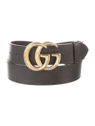 Pre-owned Gucci Double G Logo Leather Belt In Black