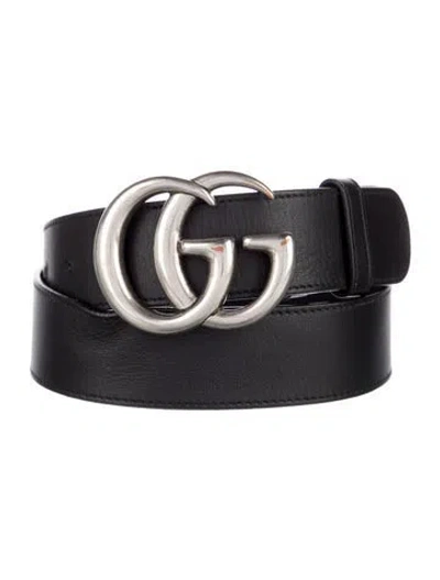 Pre-owned Gucci Double G Logo Leather Belt In Black