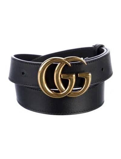 Pre-owned Gucci Double G Logo Leather Belt In Black