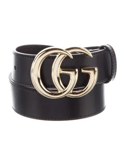 Pre-owned Gucci Double G Logo Leather Belt In Black