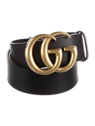 Pre-owned Gucci Double G Logo Leather Belt In Black