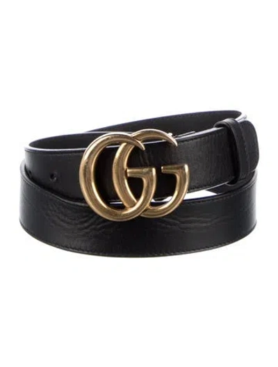 Pre-owned Gucci Double G Logo Leather Belt In Black