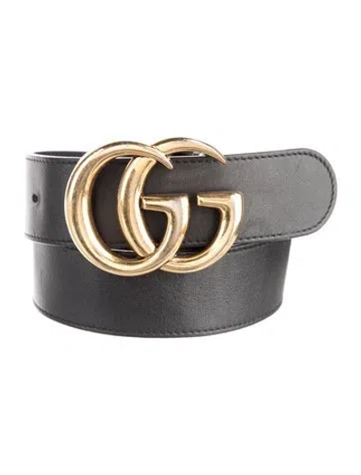 Pre-owned Gucci Double G Logo Leather Belt In Black