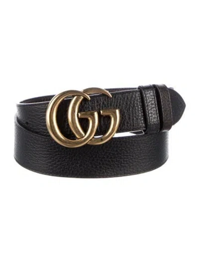 Pre-owned Gucci Double G Logo Leather Belt In Black
