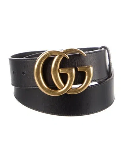 Pre-owned Gucci Double G Logo Leather Belt In Black