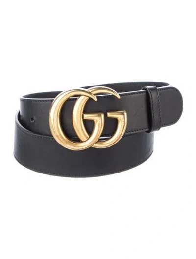 Pre-owned Gucci Double G Logo Leather Belt In Black