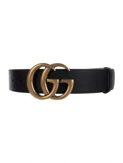 Pre-owned Gucci Double G Logo Leather Belt In Black