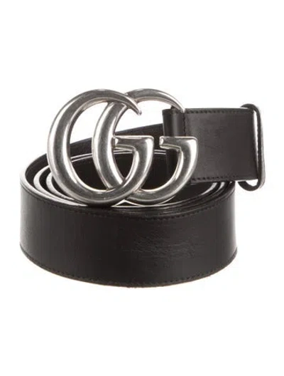 Pre-owned Gucci Double G Logo Leather Belt In Black