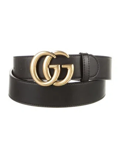 Pre-owned Gucci Double G Logo Leather Belt In Black