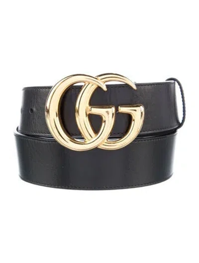 Pre-owned Gucci Double G Logo Leather Belt In Black