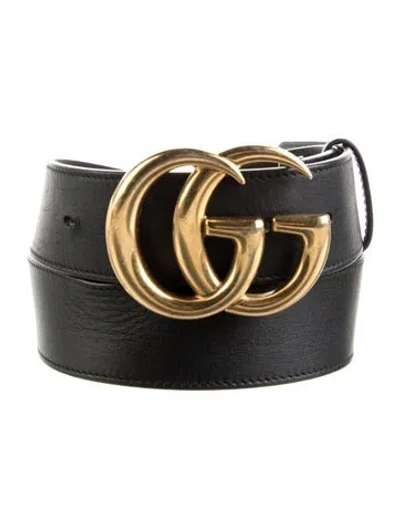 Pre-owned Gucci Double G Logo Leather Belt In Black