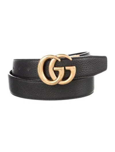Pre-owned Gucci Double G Logo Leather Belt In Black