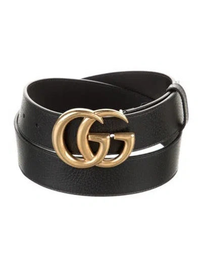 Pre-owned Gucci Double G Logo Leather Belt In Black