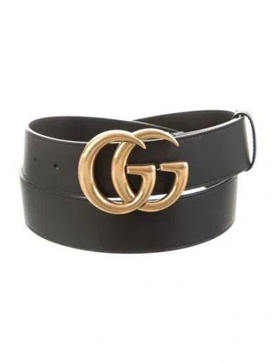 Pre-owned Gucci Double G Logo Leather Belt In Black